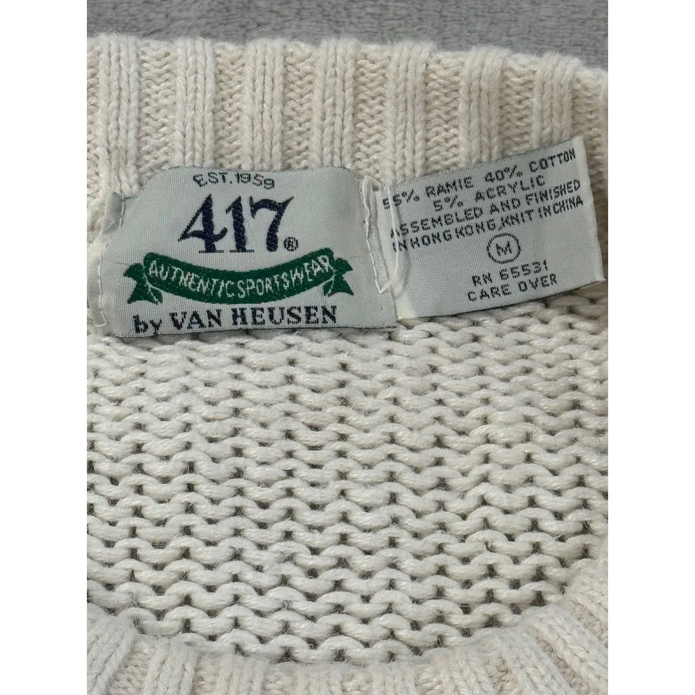Vintage 417 Van Heusen Mens Medium Ramie Cotton Geometric Diamond Knit Sweater